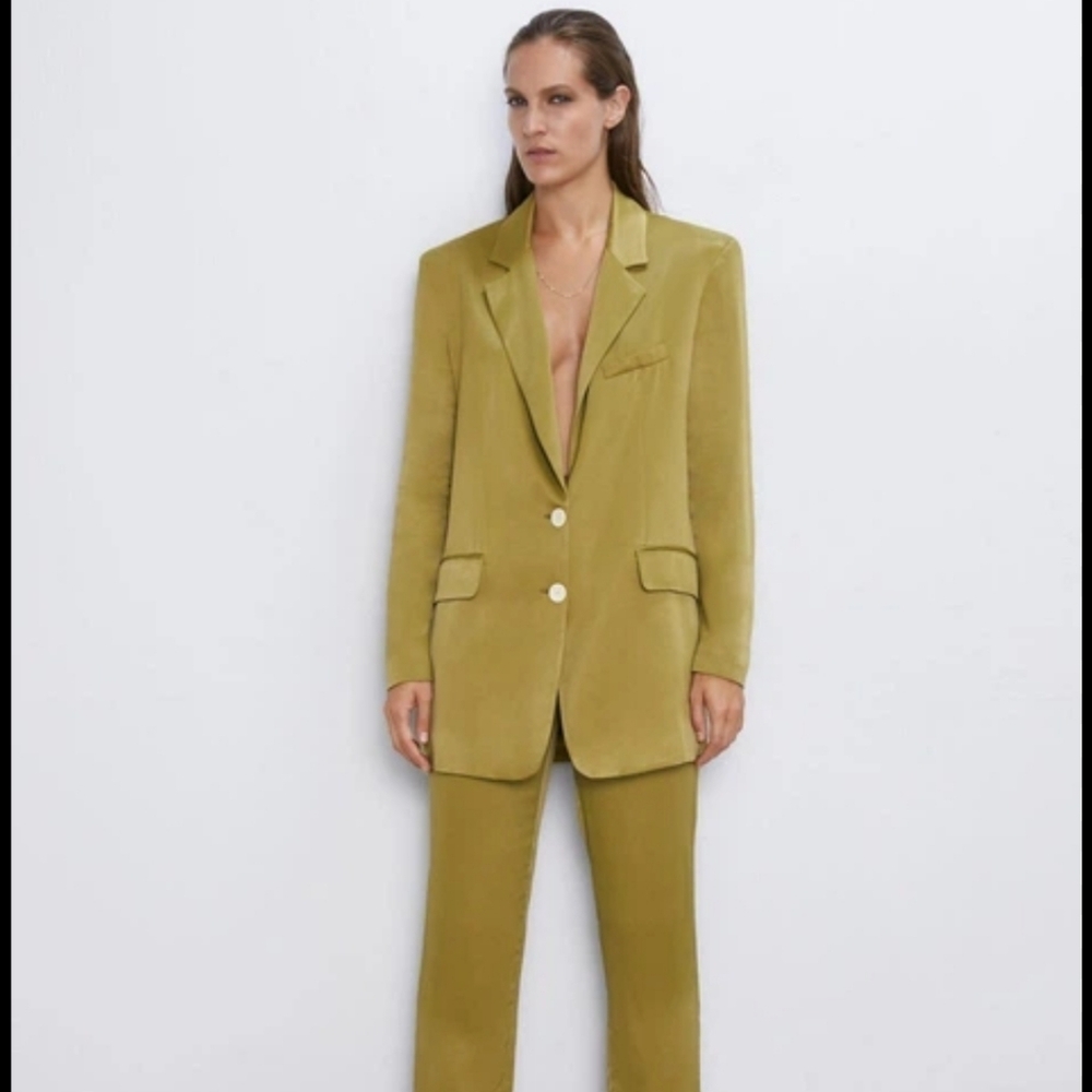 Olive silk suit set
